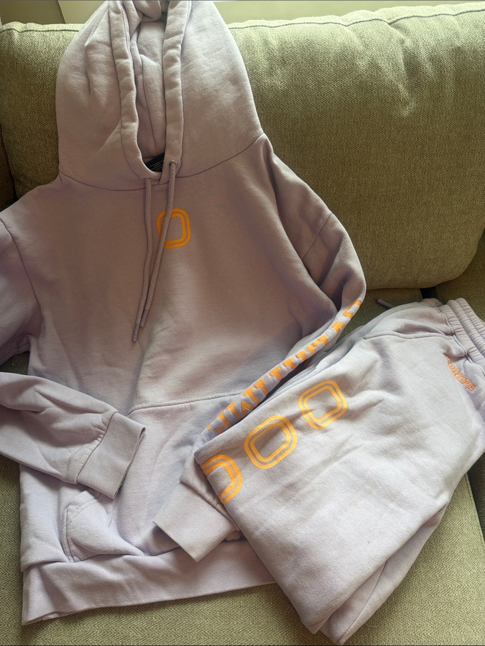 Lavender Hoodie & Sweatpants Set with Yellow Accent